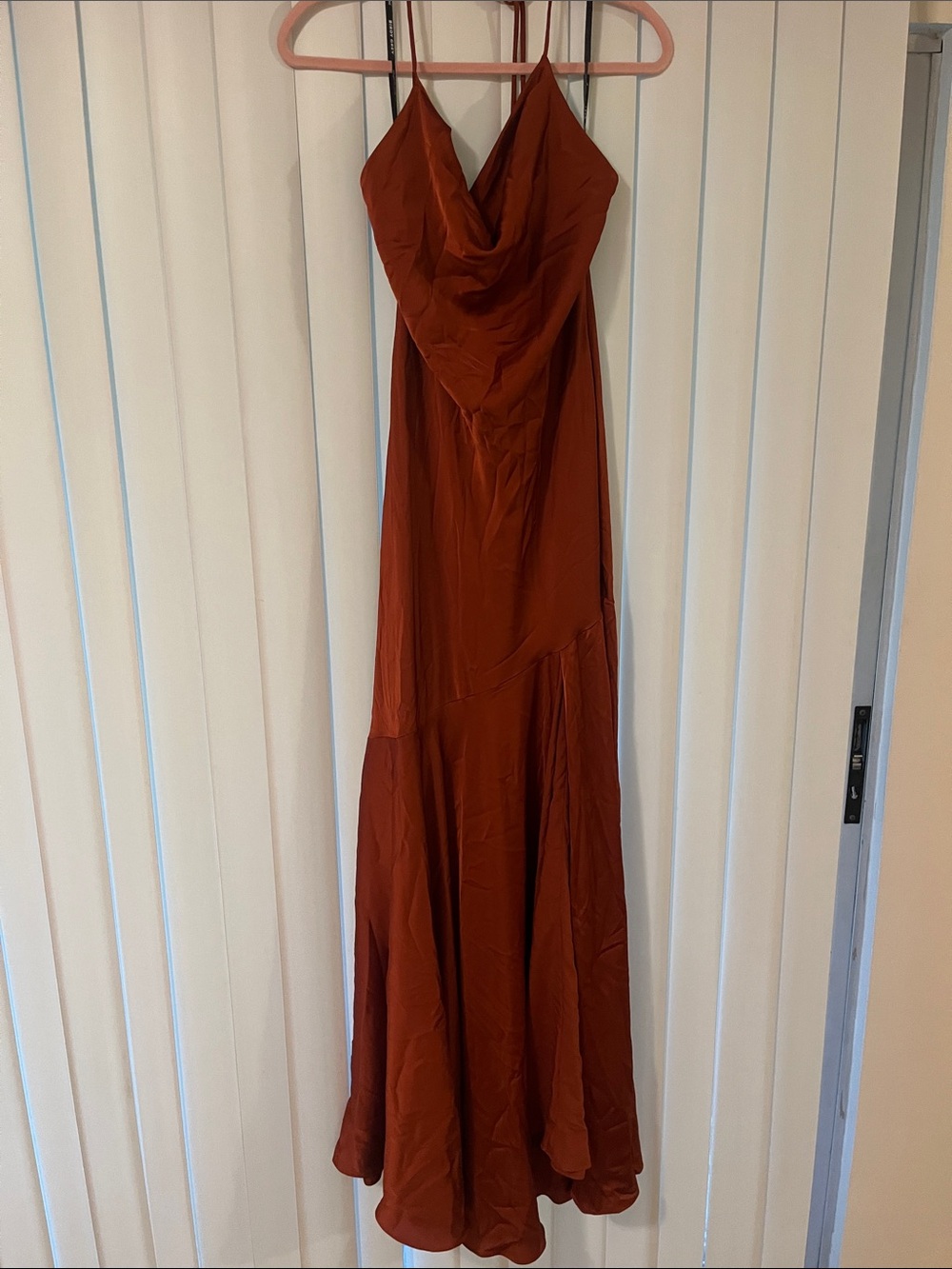 Birdy Grey Rust Slip Cowl-Neck Maxi Dress. Once ironed wrinkles will come out!